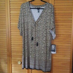 Coco Reef NWT Black Brown Print Vneck Tie Cap Sleeve Swimwear Coverup Size L